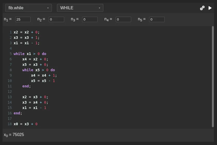 Webapp with While code for calculating fibonacci